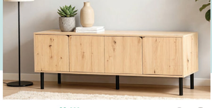 Mueble de TV de 4 puertas, acabado roble Ares