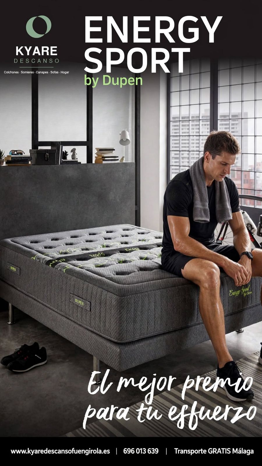 Deportista sentado en el colchón Energy Sport tras entrenar